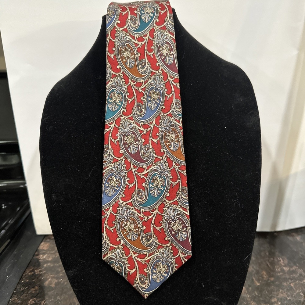 Pierre Balmain Paisley Burgundy Italian Silk XtraLong Tie Vintage Mens‎ Red Tie